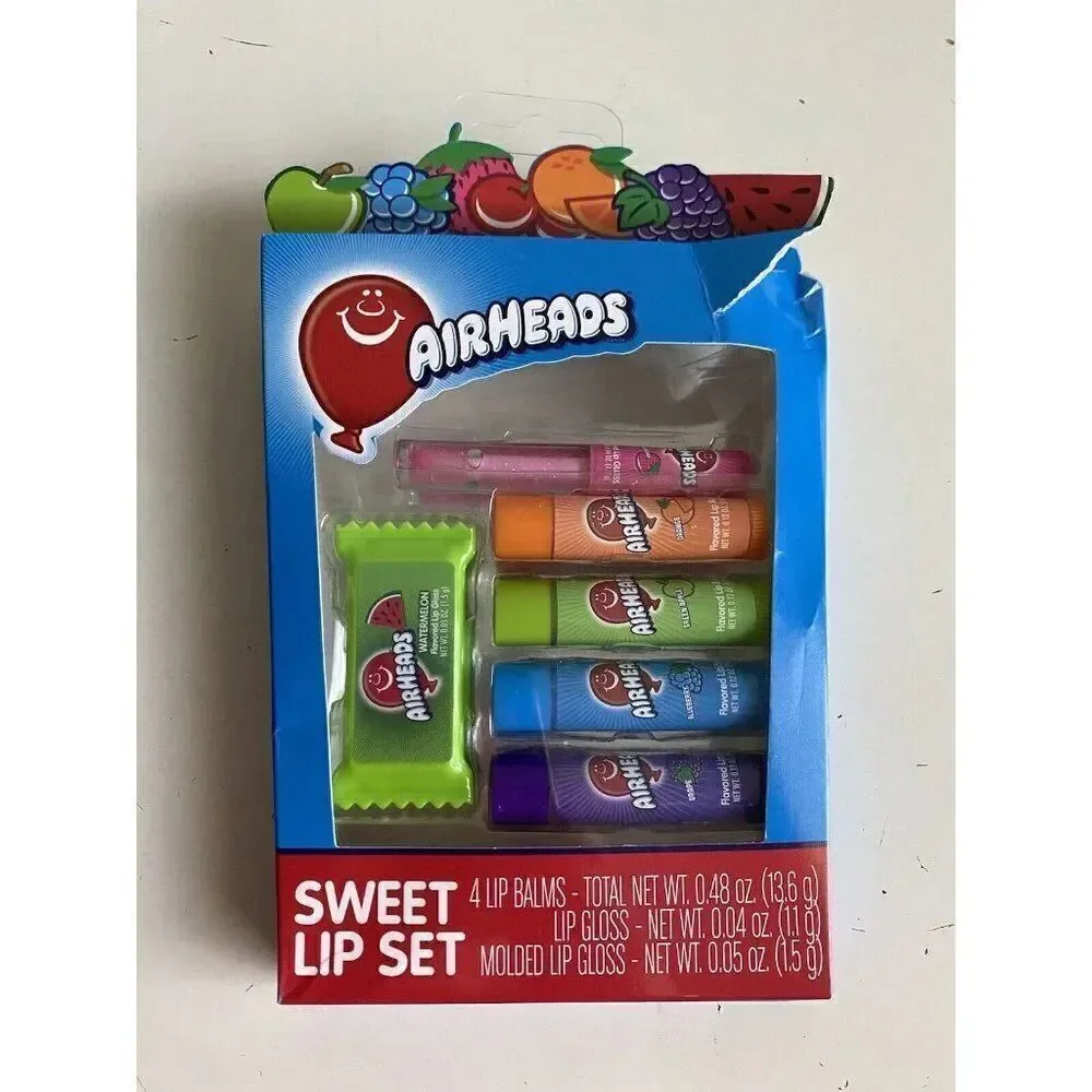Airheads Sweet Lip‎ Set Flavored 4 Lip Balms Lip Gloss And Molded Lip Gloss NEW